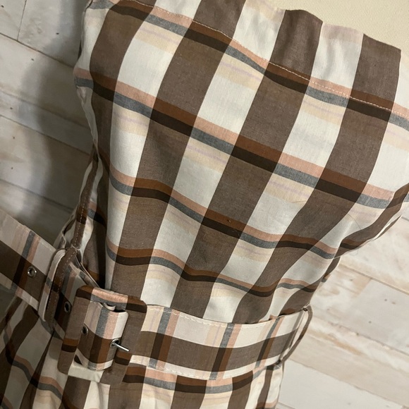 NWT Anthropologie size XL Strapless Brown & White Gingham Belted Midi Dress - Picture 5 of 12